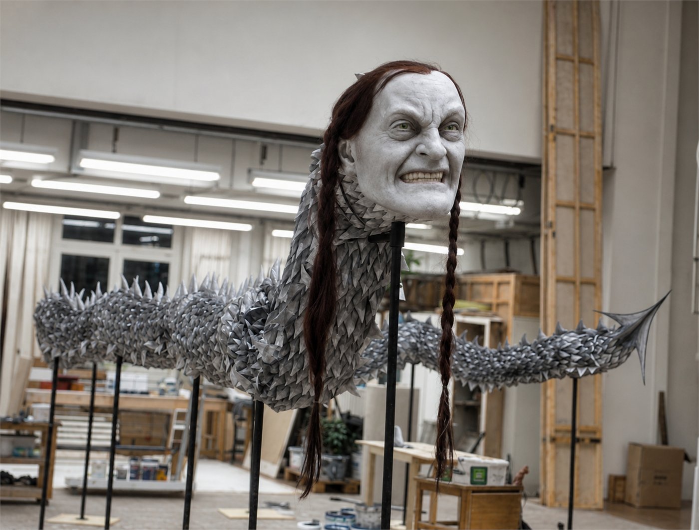 Geflügelte Figur in der Theaterwerkstatt